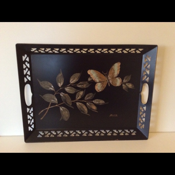 Alix Originals Other - Vintage Toleware Painted Butterfly Metal Tray